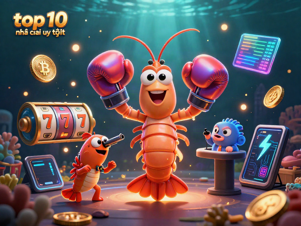 Experience the excitement of the top 10 nhà cái uy tín with vibrant casino symbols and characters