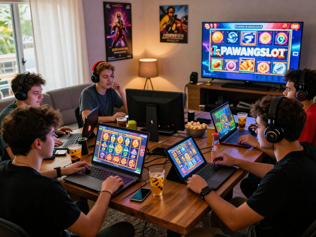Pengalaman bermain slot online di PAWANGSLOT dengan pemain antusias di ruang tamu yang nyaman.