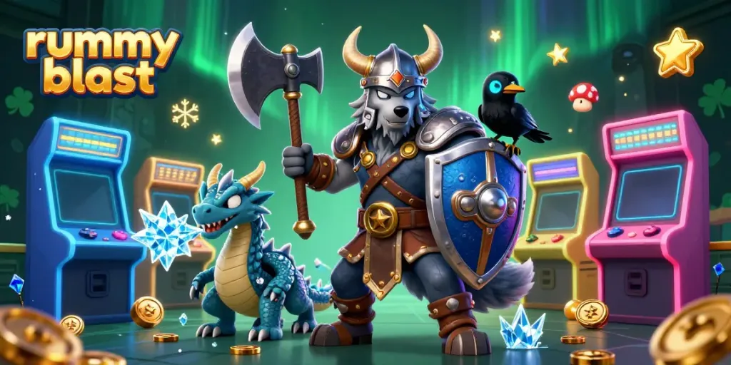 Experience exciting gameplay with rummy blast and dynamic arcade elements in a vibrant 3D scene.