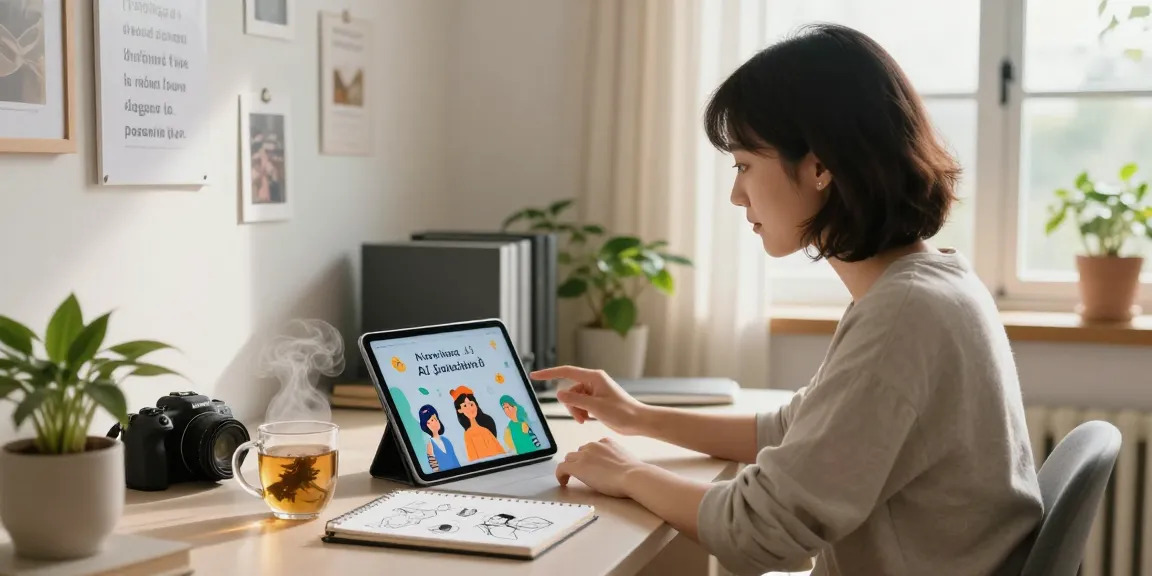 Engaging with an ai gf app in a cozy home office setting.