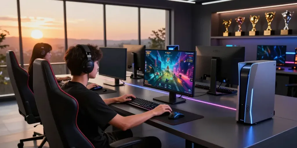 Engaging luxury111 gaming experience with vibrant screens and high-tech setup.