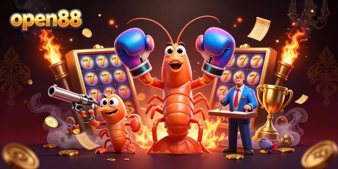 Experience thrilling gameplay at open88 with vibrant illustrations of casino action, slots, and dynamic elements.