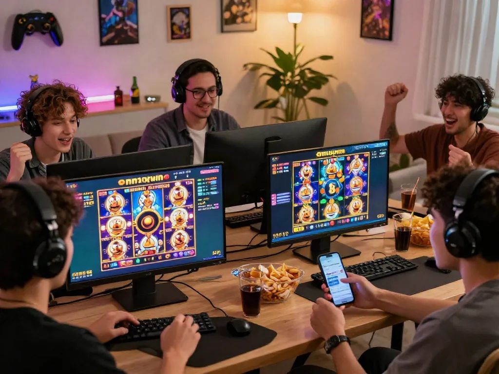 Players enjoying exciting slot gacor maxwin games on desktop and mobile devices in a cozy gaming environment.