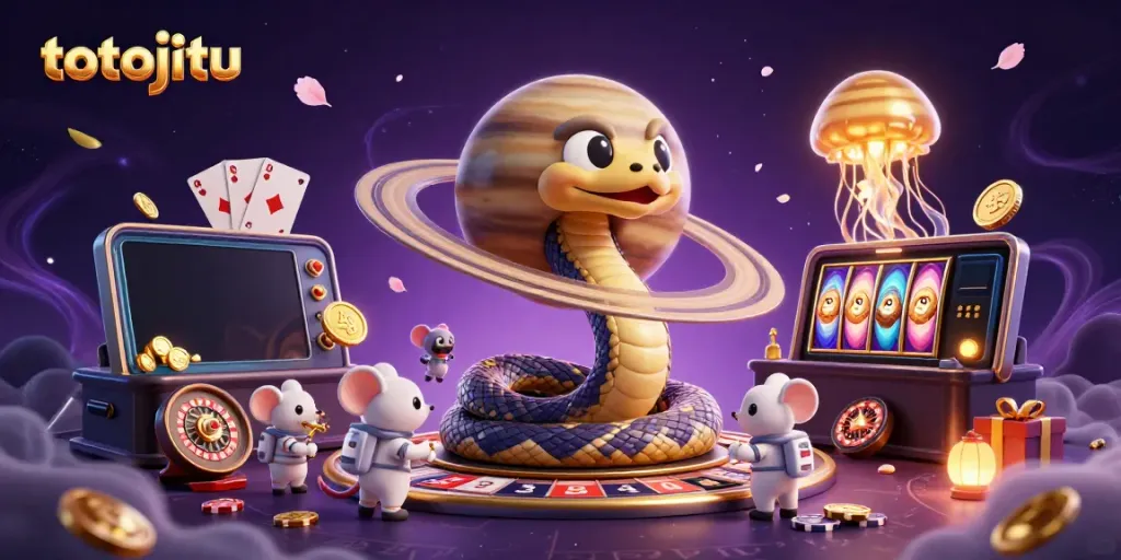 Engage in thrilling gameplay with totojitu as astronaut mice bet around a Saturn ring roulette.