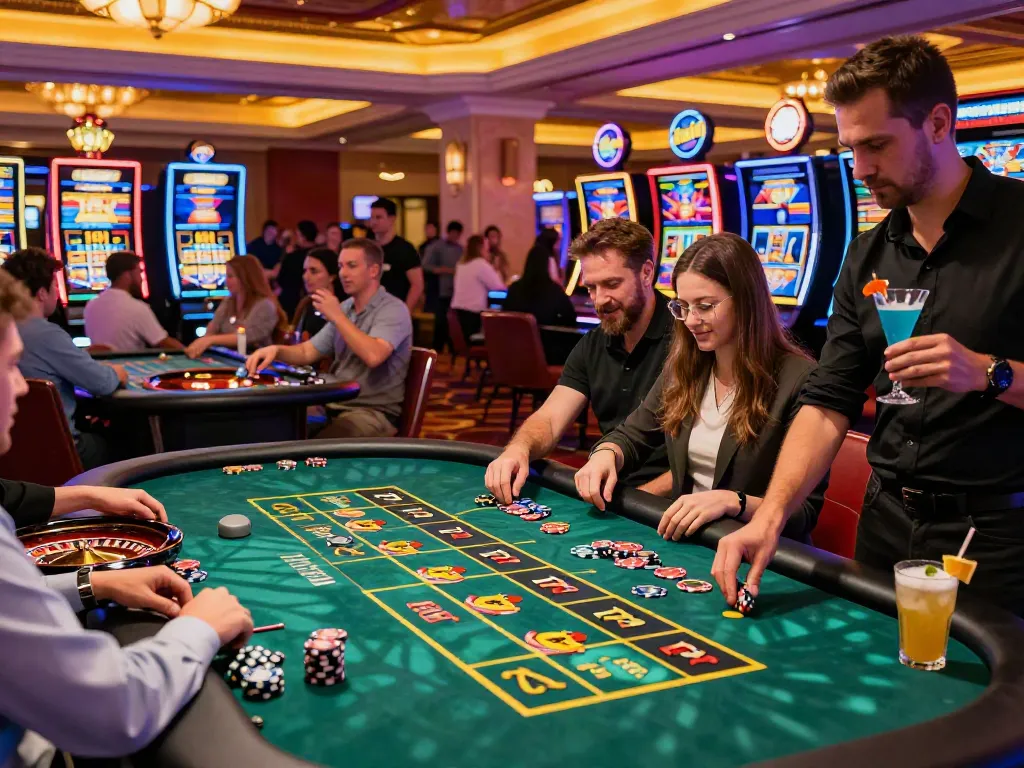 Lucky777 casino gaming experience with players enjoying lively slot machines and vibrant atmosphere.