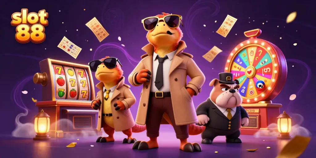 Engage with slot 88 adventures, featuring playful raptors and dynamic casino elements.