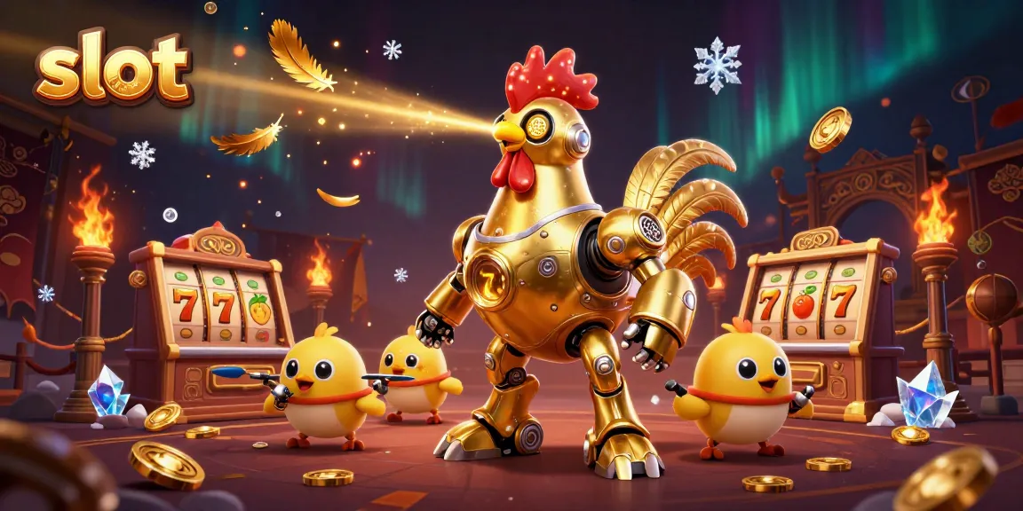 Engage with vibrant slot machine reels in a 3D casino scene filled with golden elements.