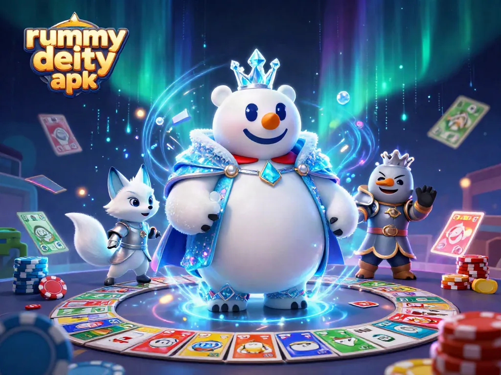 Promosikan rummy deity apk dengan karakter ikonik dan elemen permainan yang menarik.