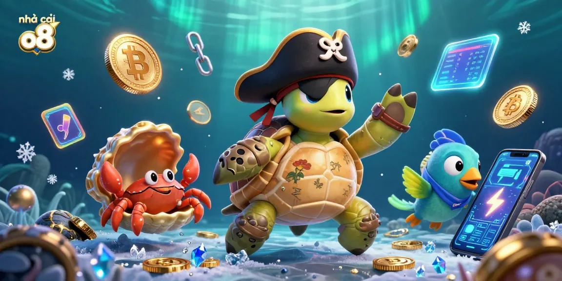 Experience thrilling adventures at nhà cái o8 with a vibrant underwater casino scene featuring marine characters.