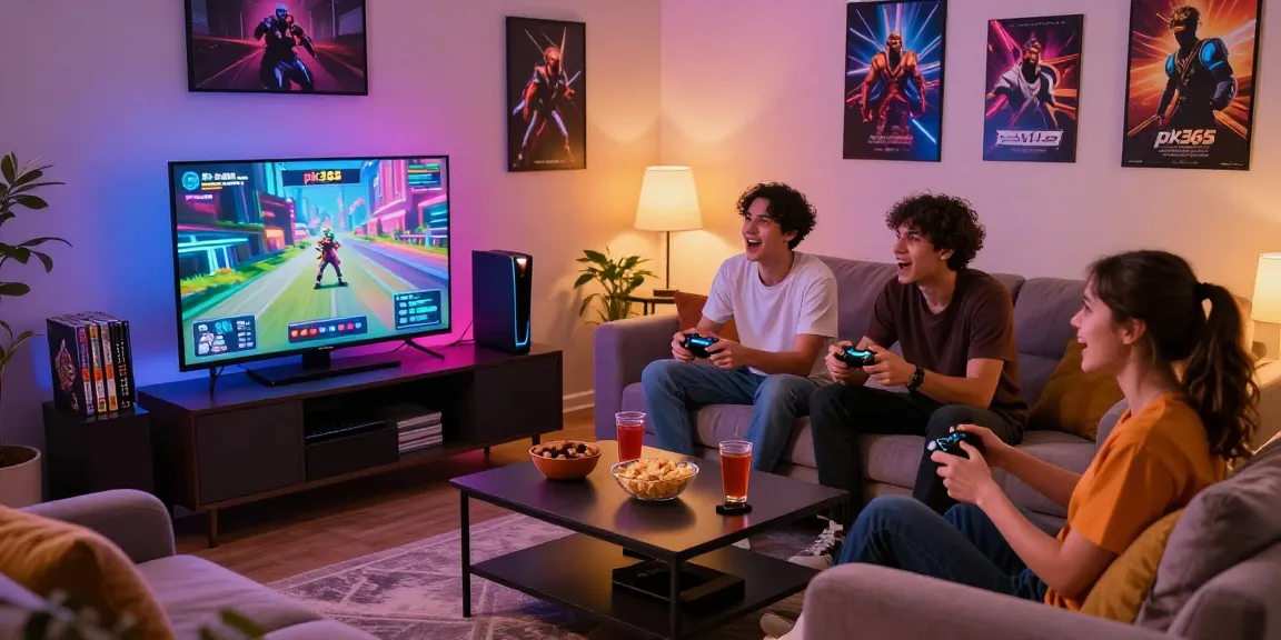 Exciting gaming night featuring friends playing pk365-game with snacks and LED lights.