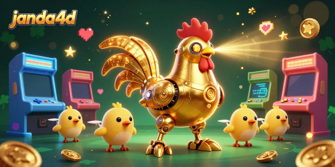 Permainan janda4d dengan karakter unik robot ayam yang menyebarkan koin emas.