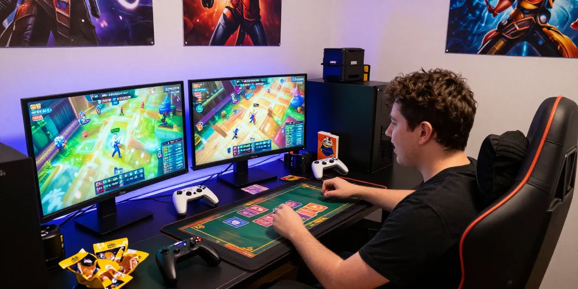 Excited gamer playing sunwin online card game in immersive setup