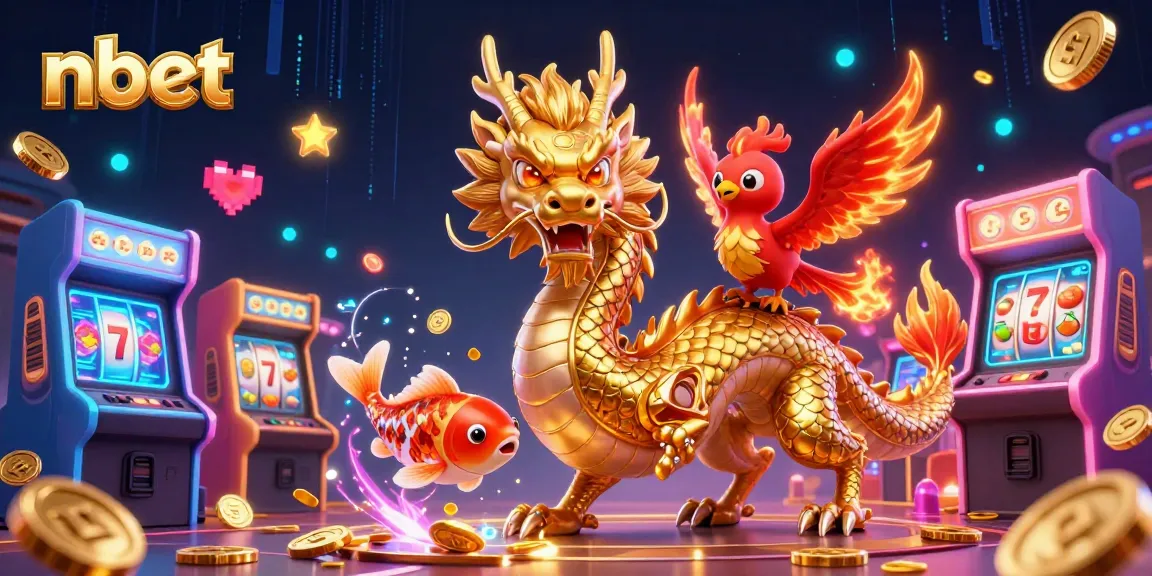 Experience thrilling gameplay at nbet with a vibrant scene featuring a golden dragon, phoenix, and koi fish surrounded by engaging casino elements.