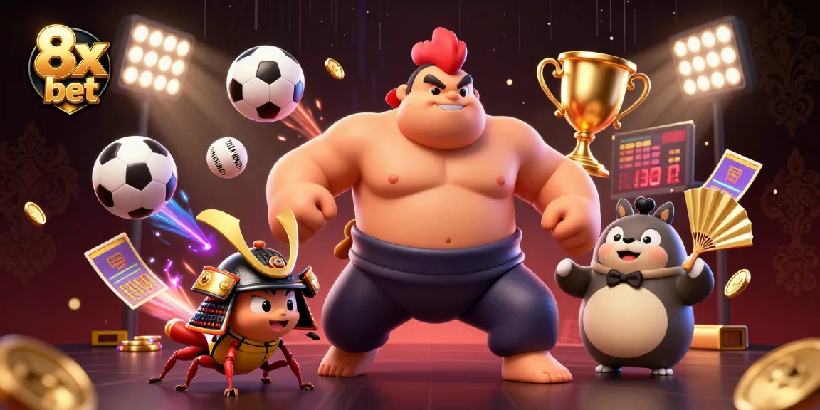 Engage in exciting gameplay with 8x bet at the illustrated casino featuring dynamic characters and sports elements.