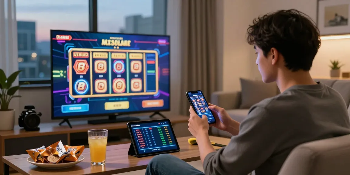 Pengguna aktif bermain slot online di 337sports dengan suasana santai di ruang tamu modern.