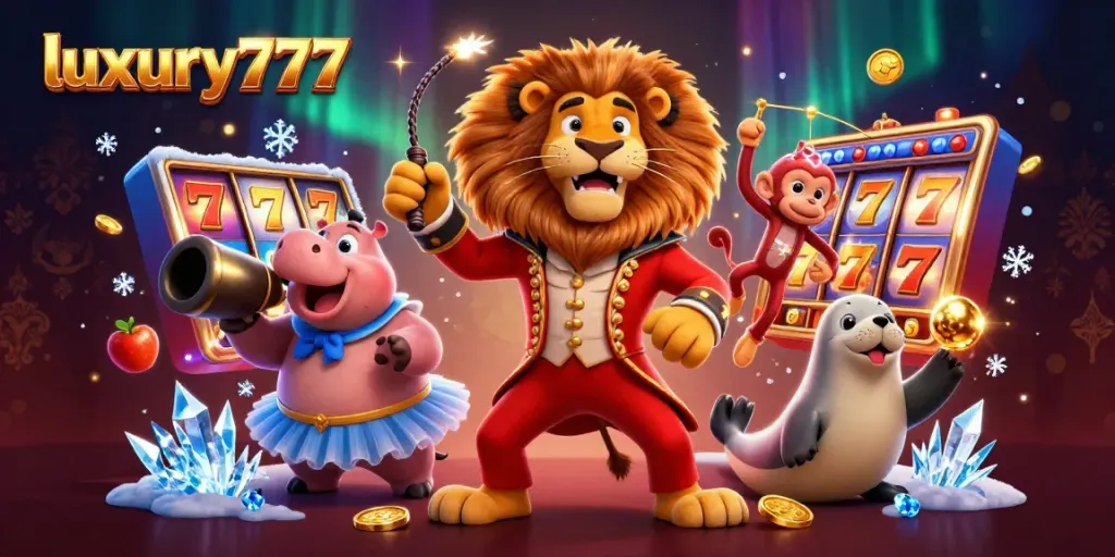 Experience the thrill of luxury777 as the circus characters engage in dynamic slot gaming action.