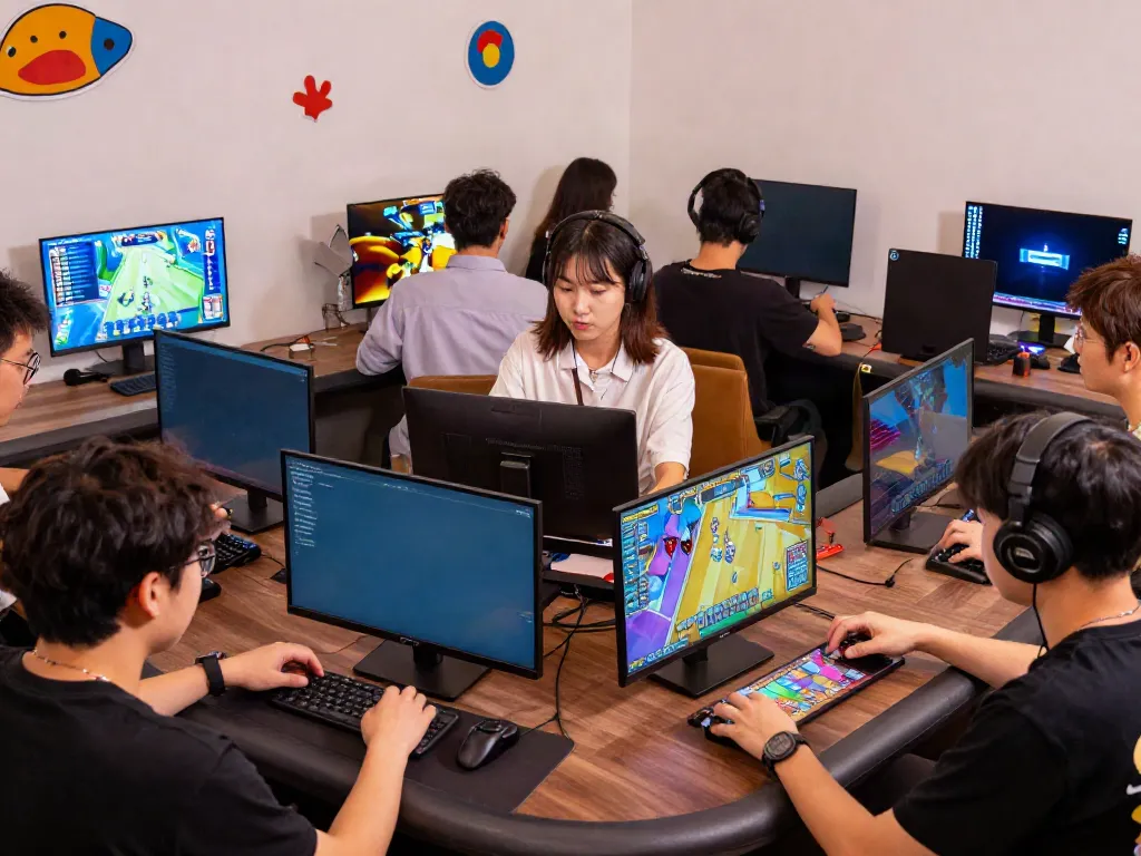 Enthusiastic adults enjoying yono games in a lively gaming space.