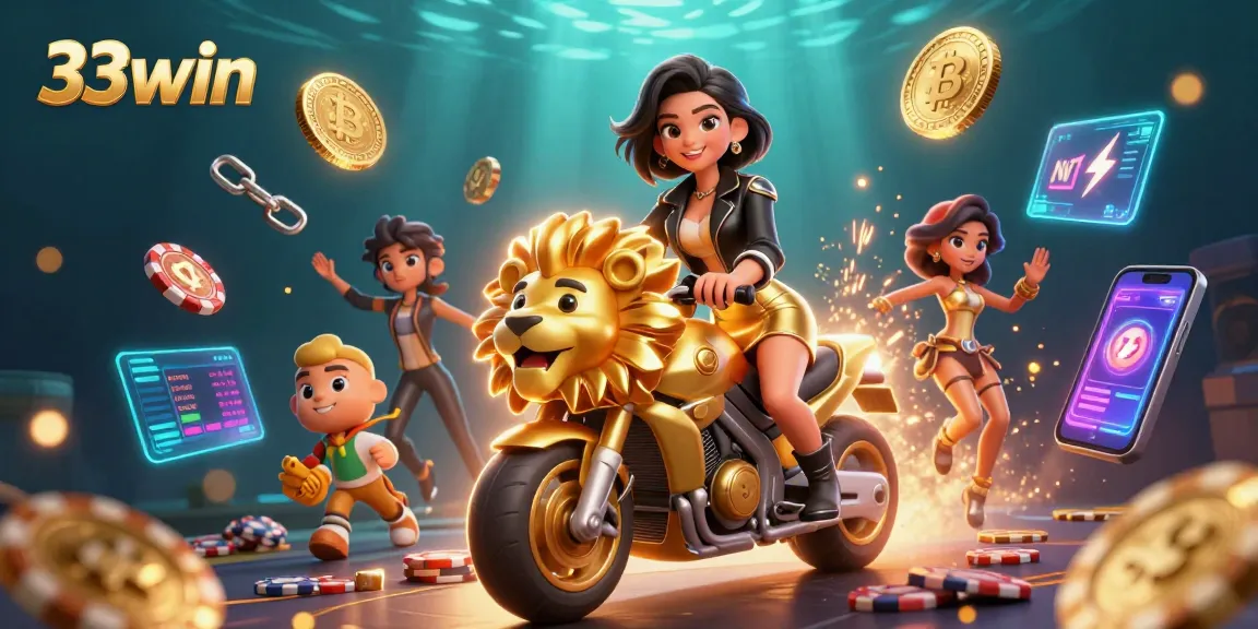 Experience thrilling gaming with 33win at this vibrant 3D casino illustration.
