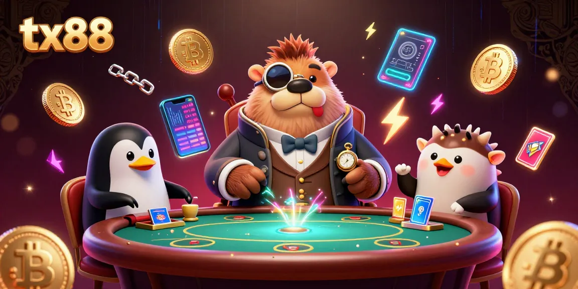 Experience thrilling gameplay at tx88 with our lively underwater poker scene, featuring unique cartoon characters and crypto elements.