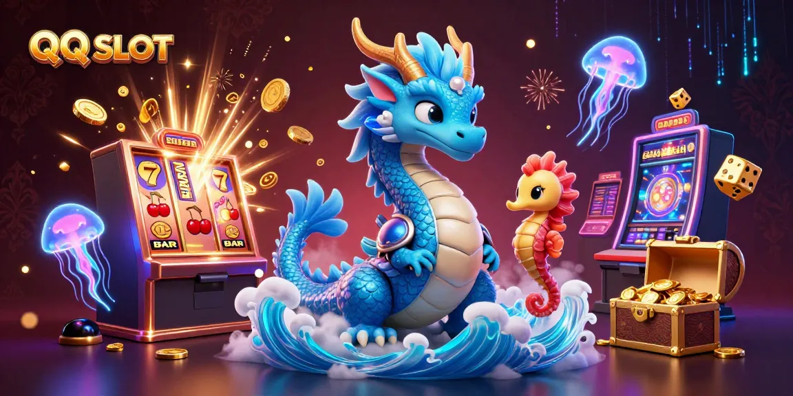 Spin and win with QQ SLOT, featuring dynamic characters and vibrant casino elements.