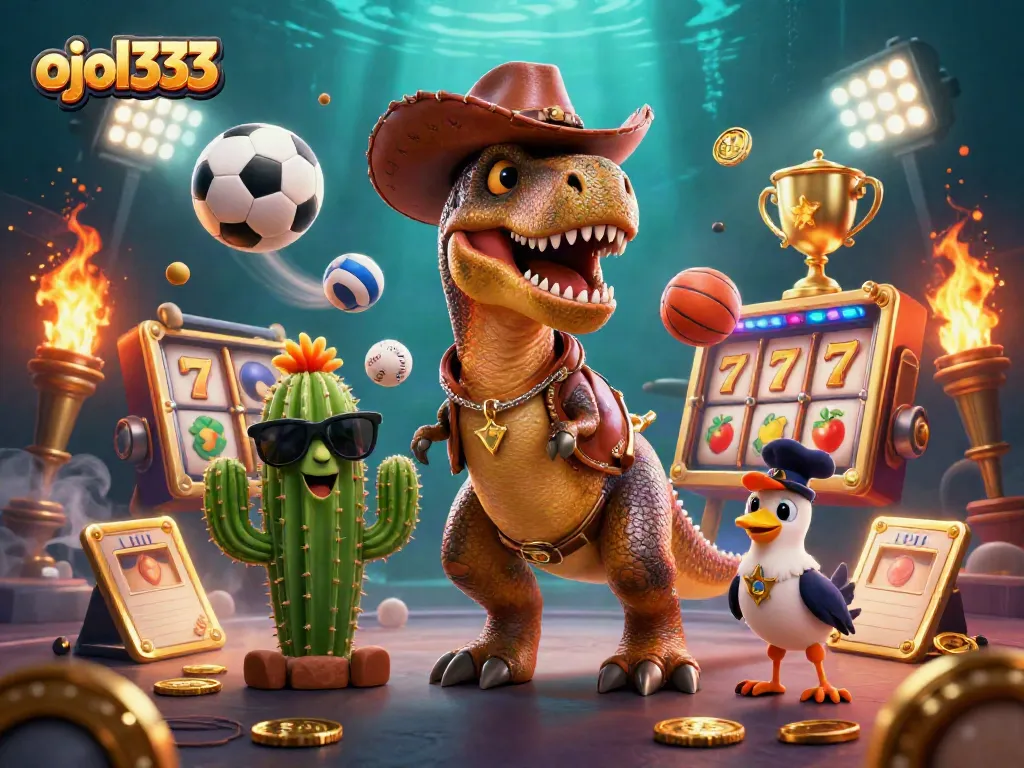 Engage with engaging slot themes featuring ojol333 in a vibrant casino scene.