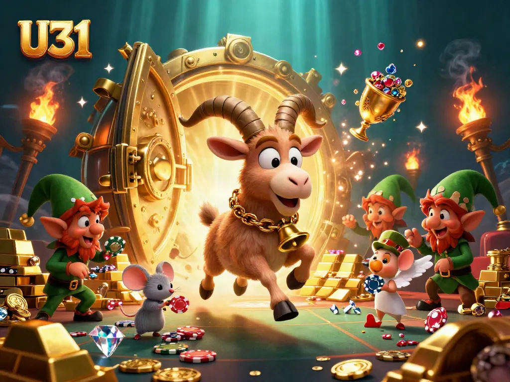Experience casino excitement at U31 with a festive Krampus goat, mischievous gremlins, and a chaotic holiday scene.