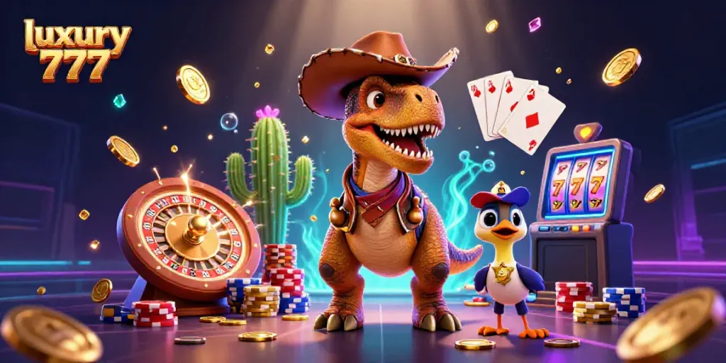 Experience the thrill of luxury 777 with animated characters, dazzling coins, and dynamic casino elements.