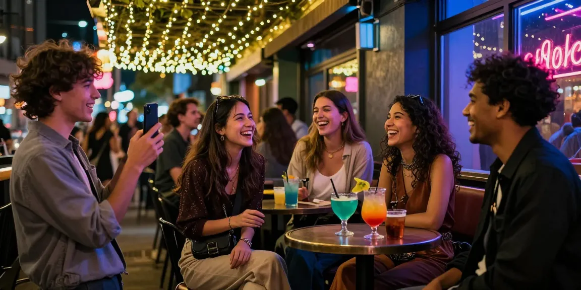Gái gọi tận hưởng không khí sôi động của phố đêm với đồ uống và tiếng cười