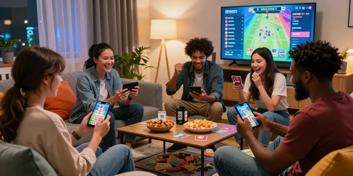 Play online Card Rummy with friends in a lively living room setting, showcasing excitement and engagement.