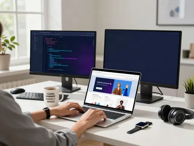 The A80 website showcased on a sleek modern laptop in a tech-savvy workspace.
