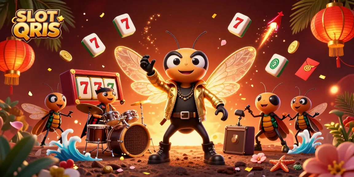 Experience the excitement of SLOT QRIS with a 3D illustration featuring vibrant characters, dynamic game elements, and rich casino details.
