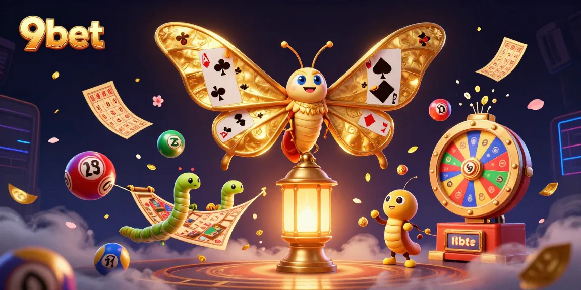 Win exciting games at 9bet with vibrant casino scenes and animated lottery elements.
