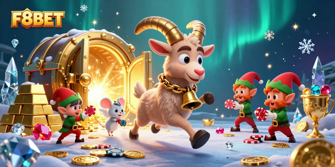 Experience thrilling gambling with F8BET in a festive 3D casino scene filled with excitement.