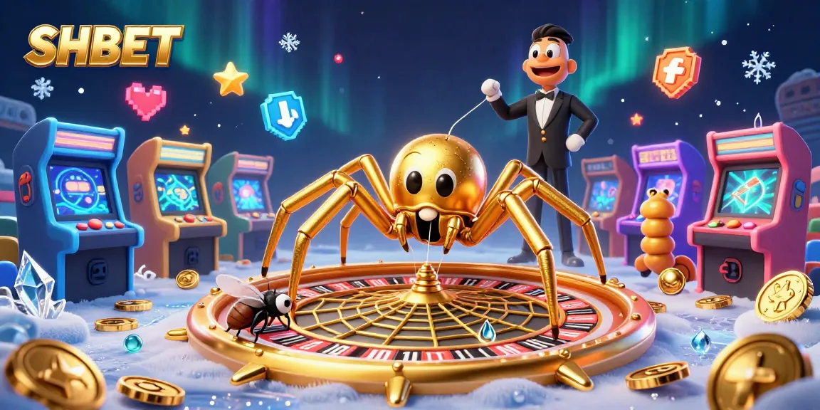 SHBET enhances gaming thrill as a golden spider spins a roulette web in an exciting casino scene.