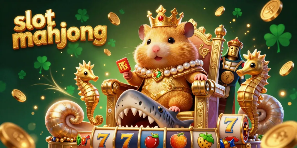 Mainkan slot mahjong dengan raja hamster emas di kursi raja dan simbol slot mengelilingi.