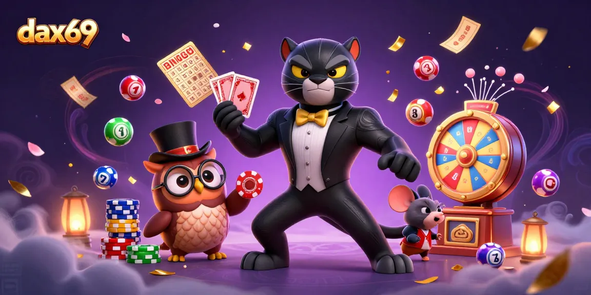 Mainkan DAX69 dengan keberuntungan di meja kartu dan chip berwarna-warni.