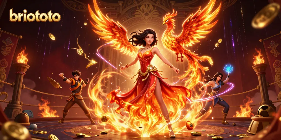 Engage with briototo's vibrant casino scene featuring a magical phoenix, energy, and dynamic elements.