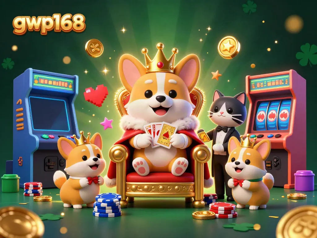 GWP168 menghadirkan suasana perjudian mewah dengan corgi kerajaan dan elemen kasino yang menarik.