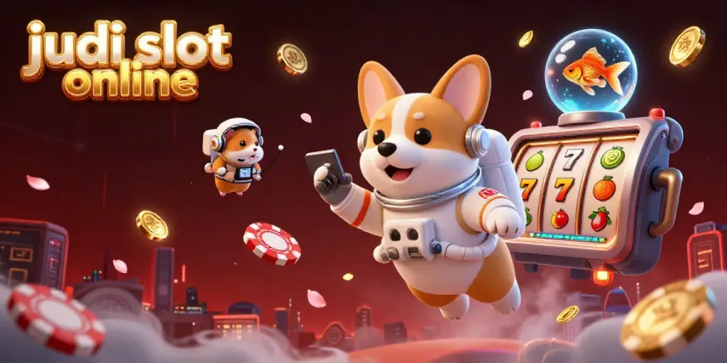 Engage in thrilling judi slot online action with a 3D corgi astronaut in a vibrant space casino.