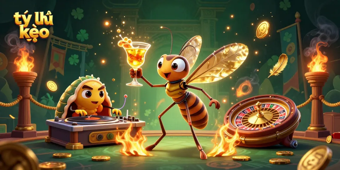Engage with tỷ lệ kèo in this dynamic casino scene featuring a 3D mosquito mascot and trilobite DJ.