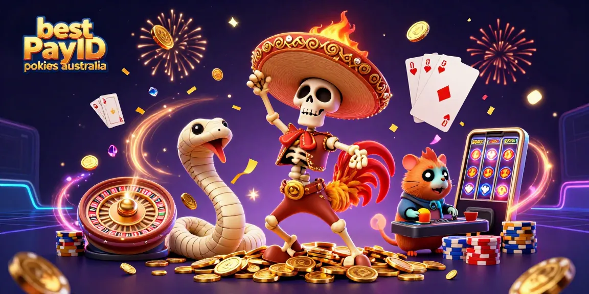 Play exciting games at the best PayID pokies casino Australia with vibrant characters and golden coins.