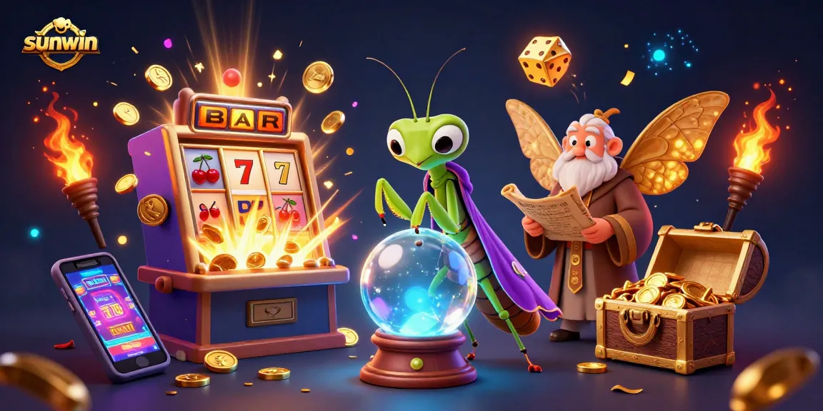 Experience vibrant gaming excitement at Sunwin with a magical fortune teller and casino symbols.