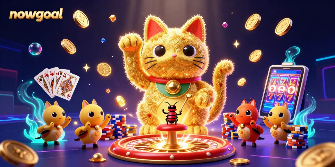 Experience the lively nowgoal gaming scene with vibrant golden symbols and dynamic casino elements.