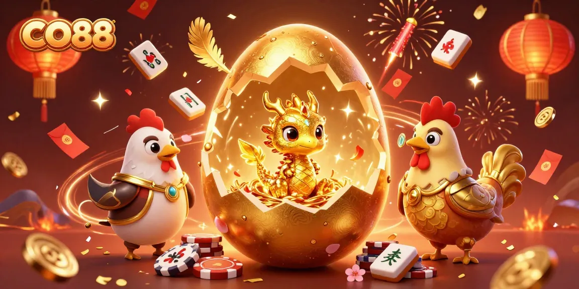 Experience thrilling adventures at CO88 with a golden dragon among vibrant gaming treasures.
