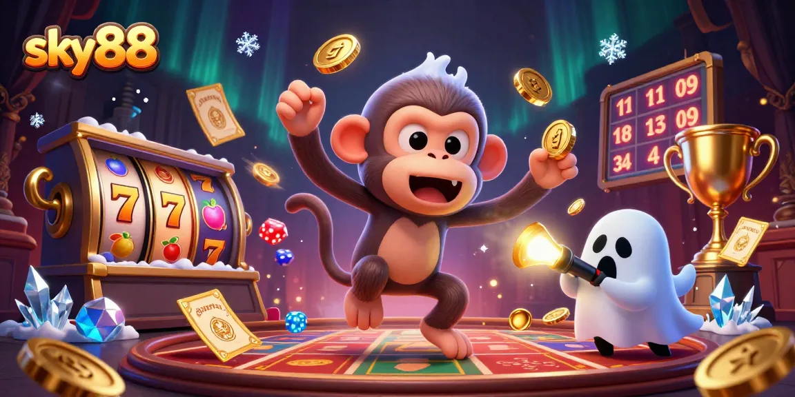 Experience thrilling slots action with sky88 in a vibrant haunted casino scene