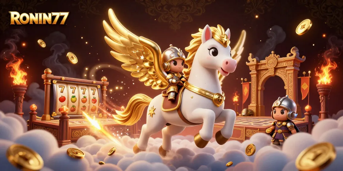 Engage in thrilling slot games with RONIN77 amid a packed casino atmosphere filled with dynamic golden elements.