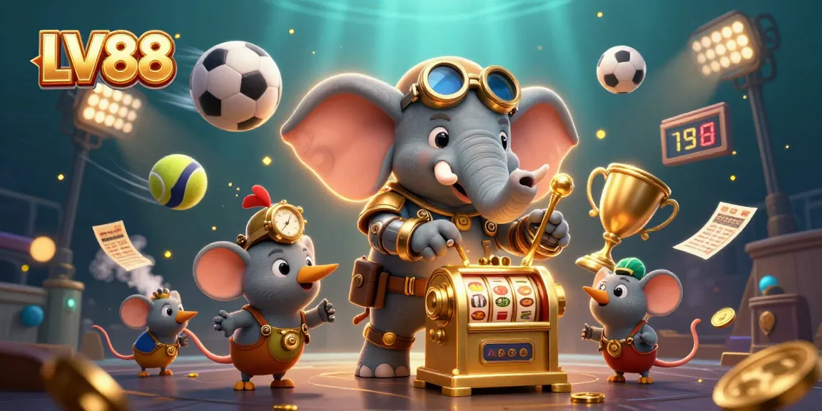 Experience thrilling wins at LV88 with a steampunk elephant operating a golden slot machine.