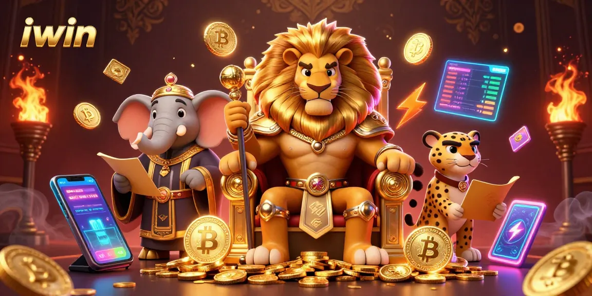 Experience iwin's thrilling casino adventure with a lion king, elephant advisor, and cheetah messenger.