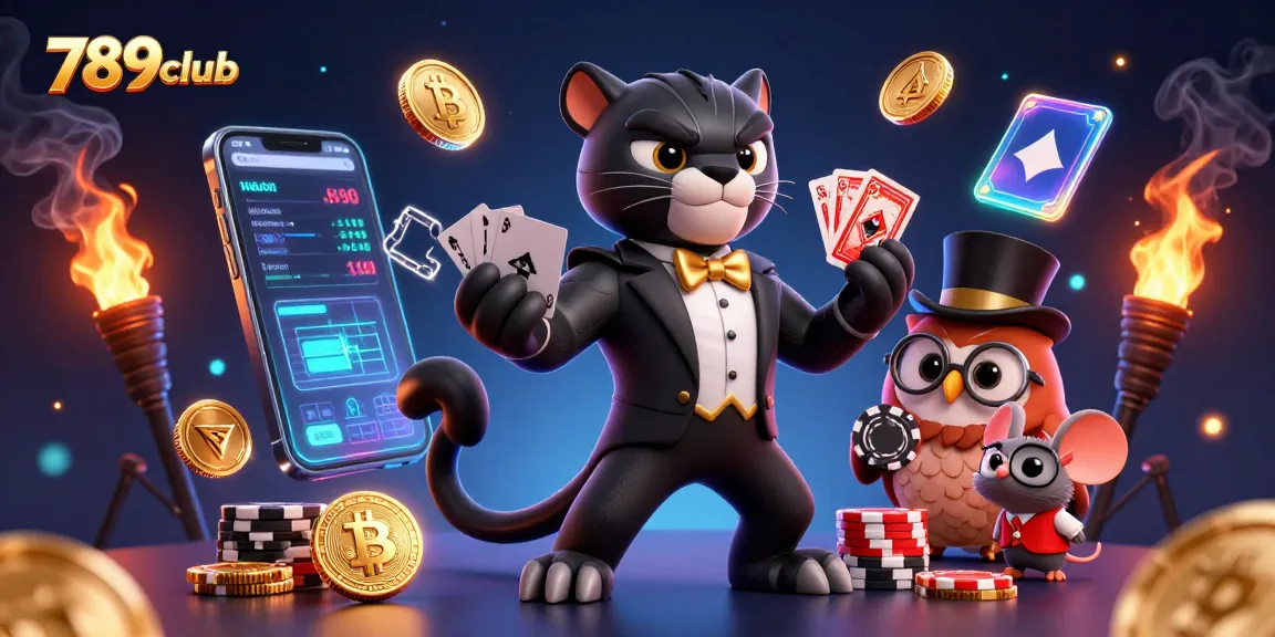 Experience thrilling gameplay with 789club as a stylish panther deals cards in a vibrant casino.