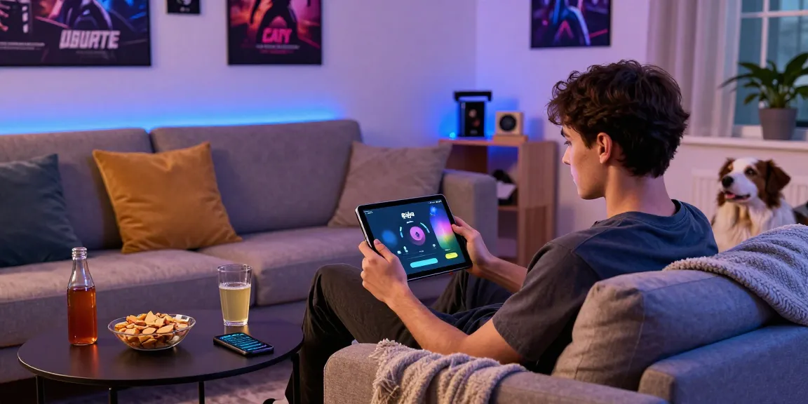 Engaging Raja Game login scene with young adult gaming in cozy living room.
